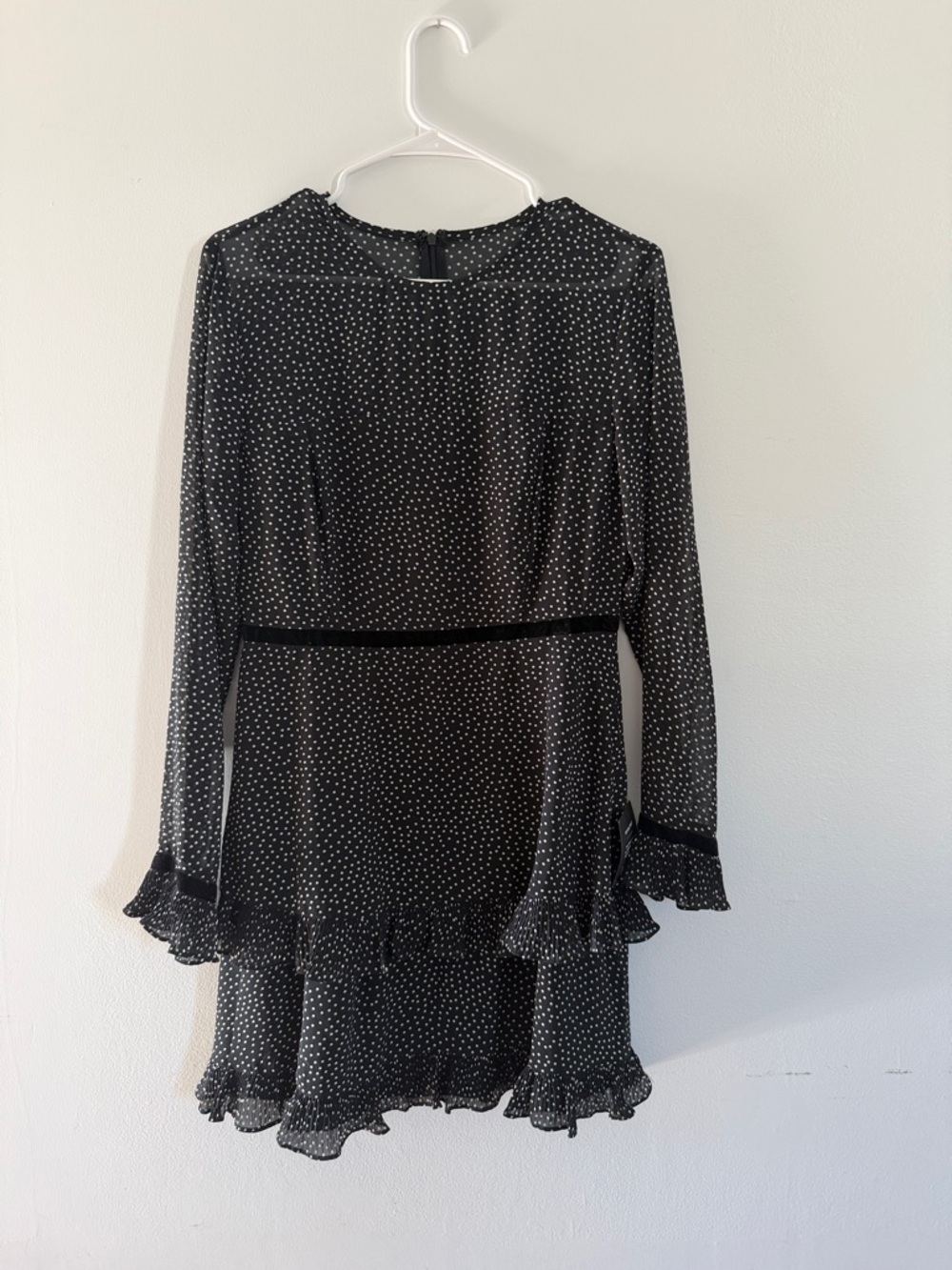 Black Polka Dot Ruffle Long-Sleeve Dress